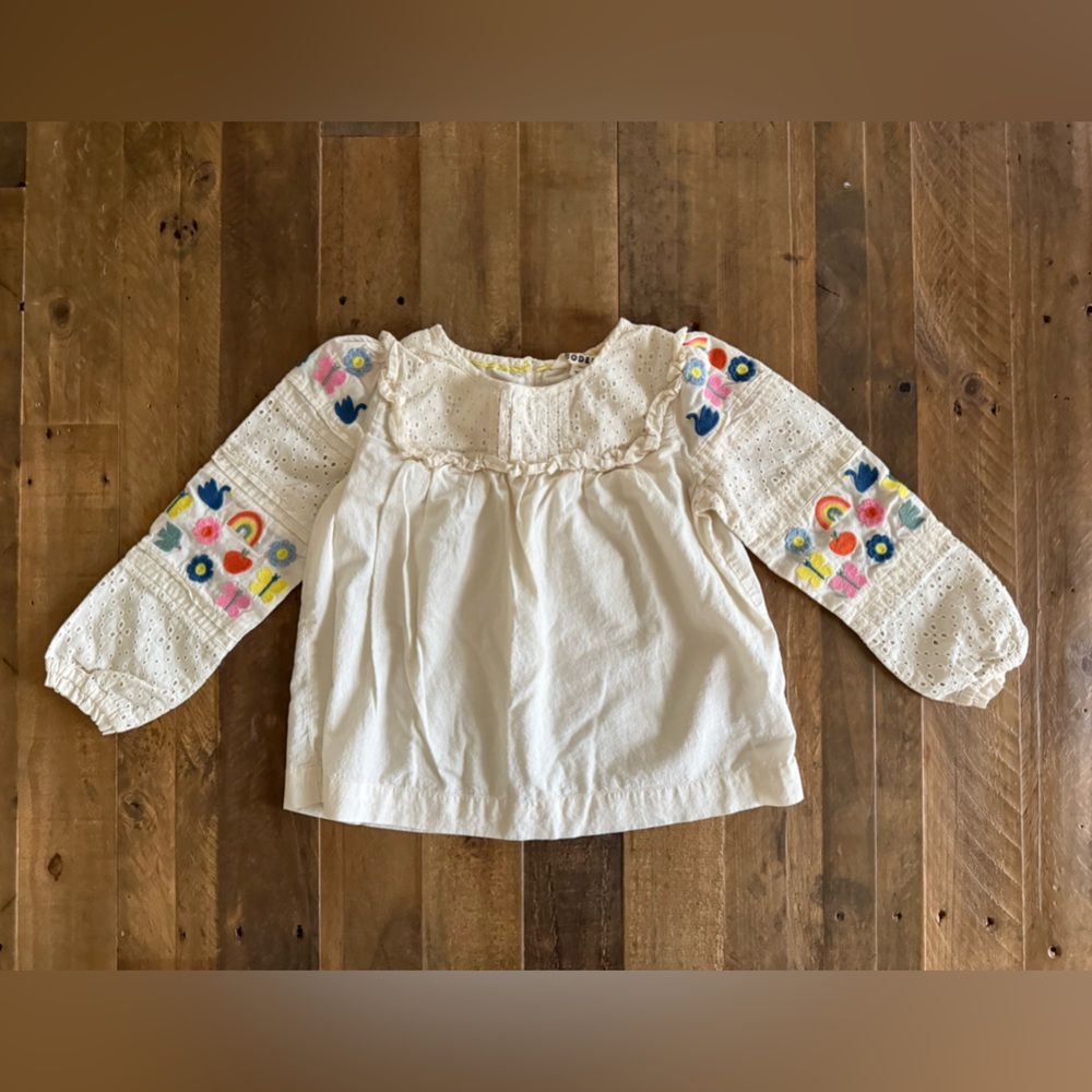 Mini Boden - Embroidered Broderie Top - Vanilla White, 5-6y